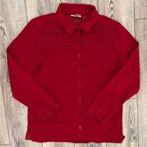 Vintage Carroll Reed Red Eyelet Lace Button Front Blouse L 90s
